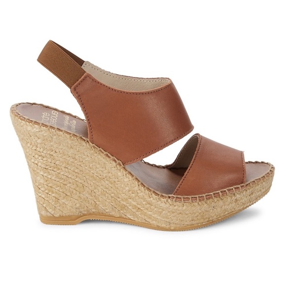 Andre Assous Brown Leather Slingback Wedges - Picture 1 of 6